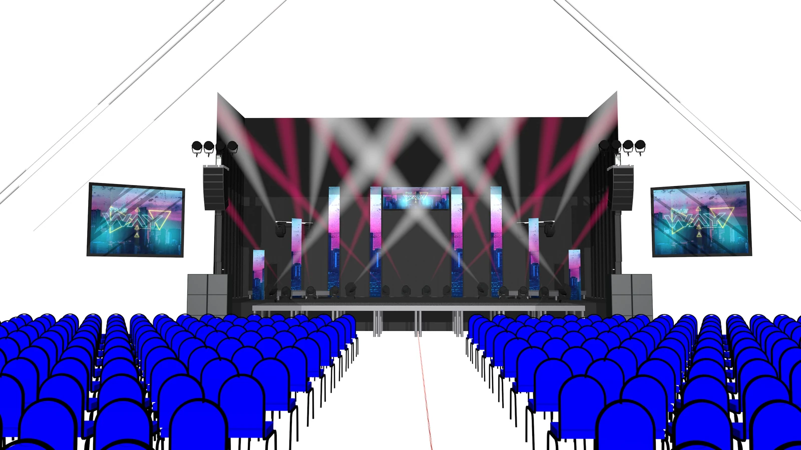 3D render of a MAV stage and room design